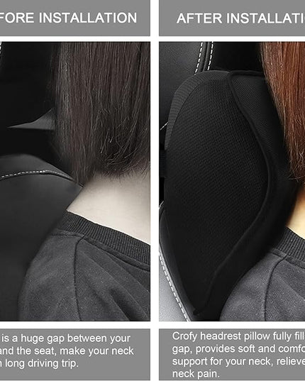 2 Pack Car Neck Pillow, Softness Car Headrest Pillow for Driving with Adjustable Strap, 100% Memory Foam and Breathable Removable Cover, Comfortable Ergonomic Design (Black Side Rope) - LeafyLoom