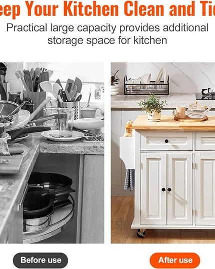 VEVOR Kitchen Island Cart with Solid Wood Top, 35.4" Width Mobile Carts with Storage Cabinet, Rolling Kitchen Table with Spice Rack, Towel Rack, and Drawer, Portable Islands on Wheels, White - LeafyLoom