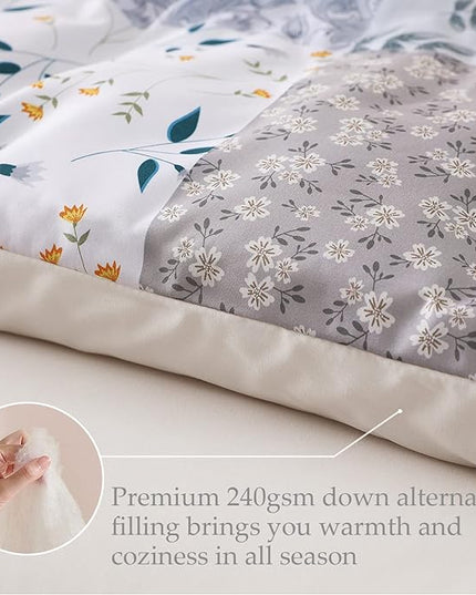 Whale Flotilla King Comforter Set, Soft Reversible Grey Bedding Comforter Set with Boho Pattern, 1 Micoriber Patchwork Comforter and 2 Pillow Shams, 3 Pieces - LeafyLoom