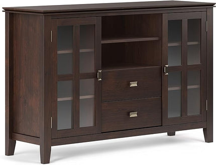 SIMPLIHOME Artisan SOLID WOOD 53 Inch Wide Contemporary Tall TV Media Stand in Dark Chestnut Brown for TVs up to 60 Inches, For the Living Room and Entertainment Center - LeafyLoom