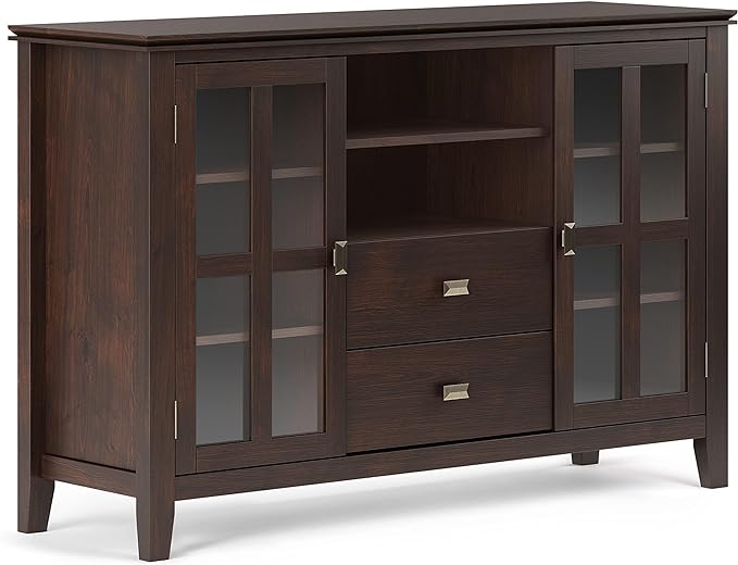 SIMPLIHOME Artisan SOLID WOOD 53 Inch Wide Contemporary Tall TV Media Stand in Dark Chestnut Brown for TVs up to 60 Inches, For the Living Room and Entertainment Center - LeafyLoom