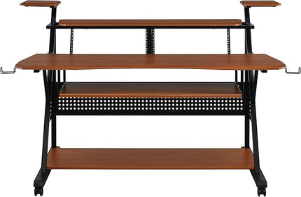NicBex Laik-DW-00056-DX Desks, 67" W x 38" D x 42" H, Cherry - LeafyLoom