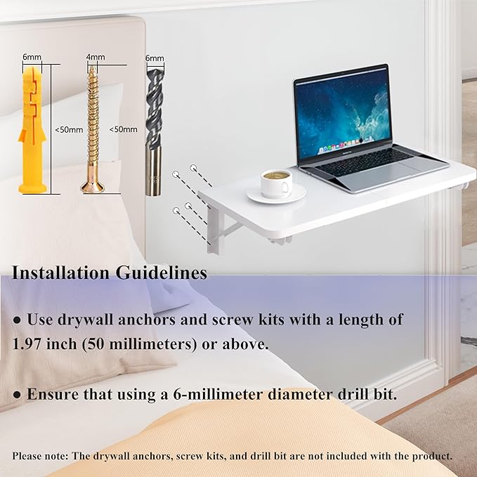 TEAMIX Wall Mounted Desk, White Folding Desk for Small Spaces Floating Shelf Organizer with Heavy-Duty Brackets for Home Office - LeafyLoom