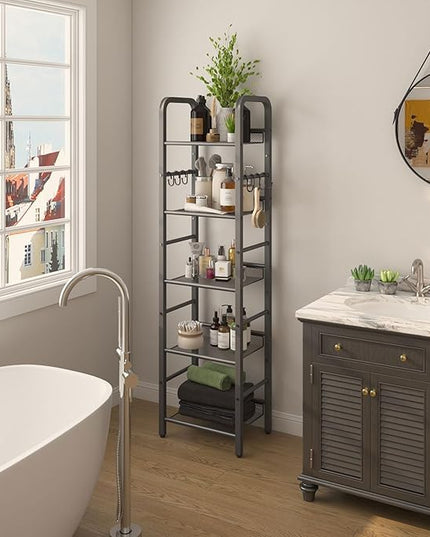 YMYNY 5 Tier Bookshelf, Freestanding Bookcase for Living Room, Bedroom, Home Office, Multi-Functional Storage Rack Organizer, Display Rack with Metal Frame, Rust Resistance, Black, UHBC055B - LeafyLoom