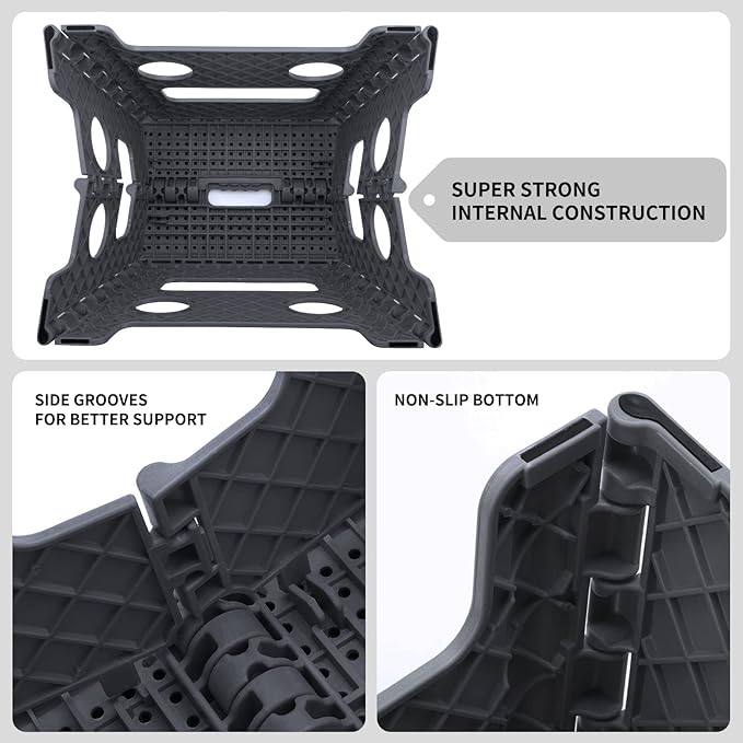 Delxo Folding Step Stool 13 inch Height Heavy Duty Foldable Step Stools for Adults and Kids,Kitchen Small Collapsible Fold Up Stepping Stool 1 Pack in Grey Dotted Texture - LeafyLoom