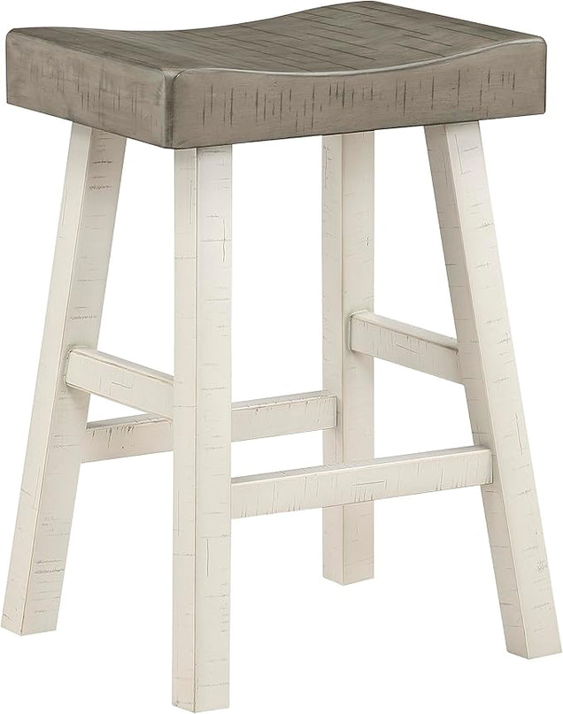 Lexicon Saddle Bar Stools Set of 2 Barstools with Footrest, Armless Dining Chairs for Kitchen Island, Breakfast Nook, Living Room, Counter Height, White/Coffee - LeafyLoom