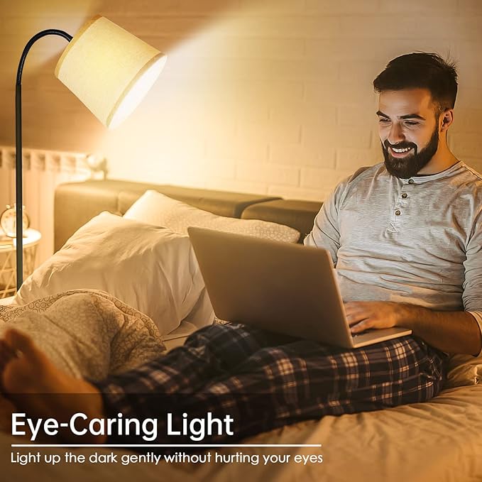 LED Floor Lamp, Standing Lamp for Living Room with Linen Lamp Shade,Adjustable Gooseneck Modern Reading Light,Floor Lamps for Bedroom,Office,Farmhouse,12W LED Bulb Included - LeafyLoom