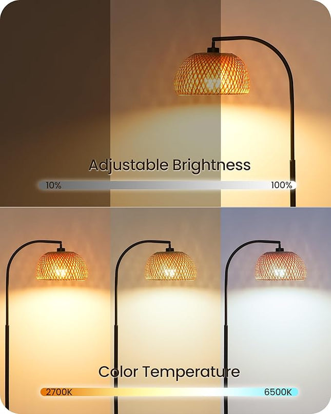 Boho Floor Lamp, Dimmable Floor Lamp, Bamboo Shade Corner Floor Lamp, Reading Lamp Height Adjustable with Remote, for Living Room, Bedroom, Study Room, 10W LED Bulb Included, Black B9LD05 - LeafyLoom