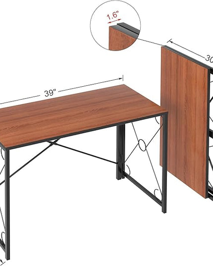 VECELO 39.4" Folding Computer Desk Simple Laptop Table Home Office Workstation for Reading Writing, No Assembly Needed, Small Space, Antique Brown - LeafyLoom