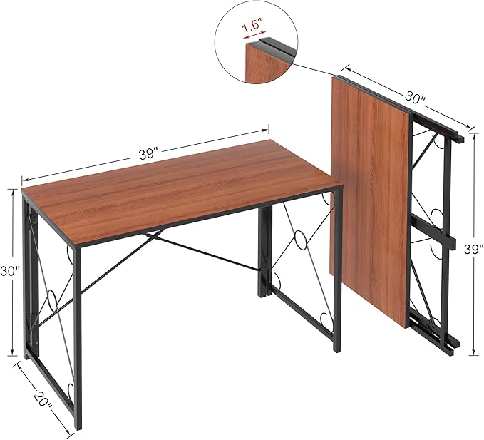 VECELO 39.4" Folding Computer Desk Simple Laptop Table Home Office Workstation for Reading Writing, No Assembly Needed, Small Space, Antique Brown - LeafyLoom