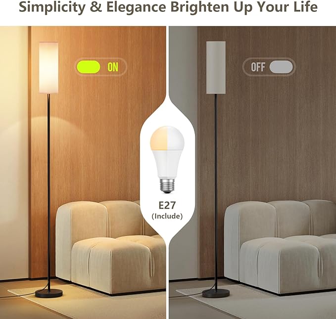 Floor Lamps for Living Room with 3 Color Temperatures, Modern Standing Lamp Tall Industrial Reading for Bedroom, Living Room, Office, Kids Room,9W Bulb Included - LeafyLoom