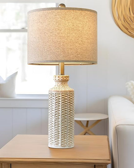 24.75'' Farmhouse Ceramic Table Lamp Set of 2 for Bedroom Living Room Vintage Traditional Rustic Modern White Nightstand Bedside Lamps - LeafyLoom