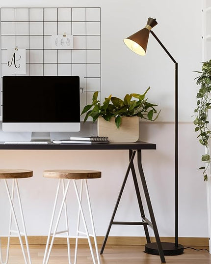 Globe Electric 61000059 62" Floor Lamp, Matte Black, Matte Brass Accents, On/Off Rotary Switch on Socket, Floor Lamp for Living Room, Floor Lamp for Bedroom, Home Office Accessories - LeafyLoom