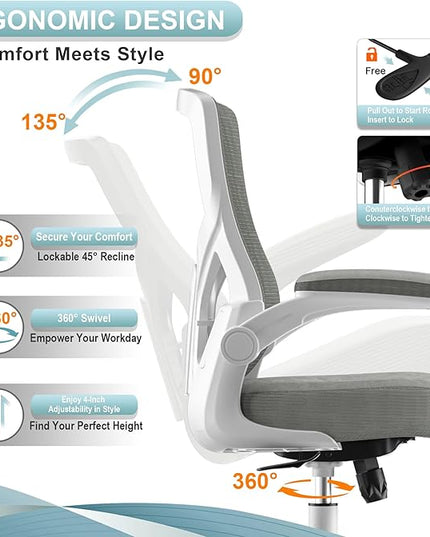Office Chair, High Back Desk Chair Adjustable Height and Ergonomic Design Home Office Computer Chair Executive Lumbar Support Padded Flip-up Armrest Swivel Task Chair - LeafyLoom