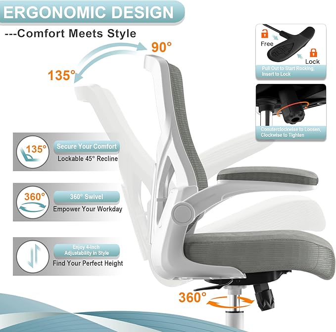 Office Chair, High Back Desk Chair Adjustable Height and Ergonomic Design Home Office Computer Chair Executive Lumbar Support Padded Flip-up Armrest Swivel Task Chair - LeafyLoom