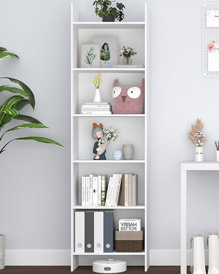 6-Tier Bookshelf, 66.9 Inches Floor Standing Bookcase, Display Storage Shelf, Corner Shelf, Home Decor Furniture for Home Office, Living Room, Bedroom, White 01103XBC - LeafyLoom