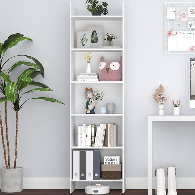 6-Tier Bookshelf, 66.9 Inches Floor Standing Bookcase, Display Storage Shelf, Corner Shelf, Home Decor Furniture for Home Office, Living Room, Bedroom, White 01103XBC - LeafyLoom