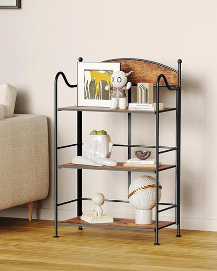 Folding Bookshelf No Assembly, 3 Shelf Black Folding Bookcase,Industrial Small Metal Corner Display Book Shelf with Storage Shelves for Bedroom,Living Room, Home Office Organization - LeafyLoom