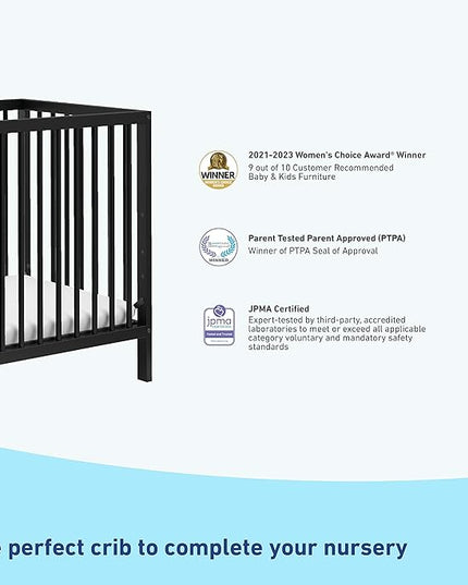 Graco Teddi 4-in-1 Convertible Mini Crib with Bonus Water-Resistant Mattress (Black) – GREENGUARD Gold Certified, 2.75-Inch Mattress Included, Convenient Size, Easy 30-Minute Assembly - LeafyLoom