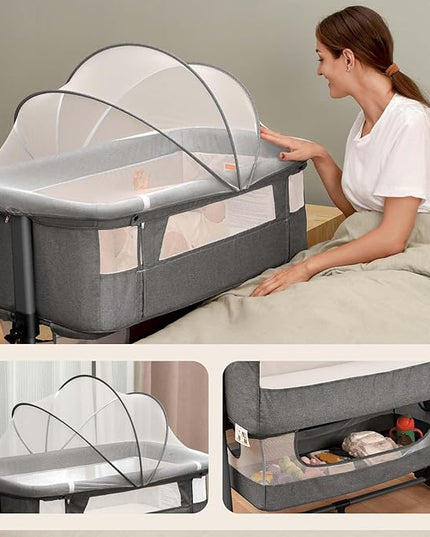 Baby Crib,3 in 1 Baby Bassinet Bedside Crib Adjustable Portable Bed for Infant,Baby Newborn Must Have Bed,Grey - LeafyLoom