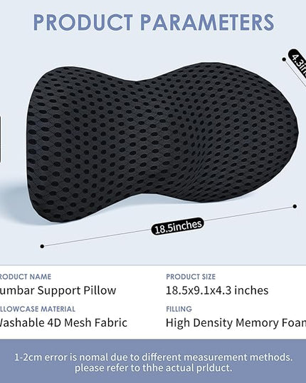 Lumbar Support Pillow Ergonomic Memory Foam Lumbar Pillow, Relieve Back Pain, CMFY Breathable & Detachable & Washable, Neo Cushion Lower Back Pillow for Office Chairs, Car Seats (Black) - LeafyLoom