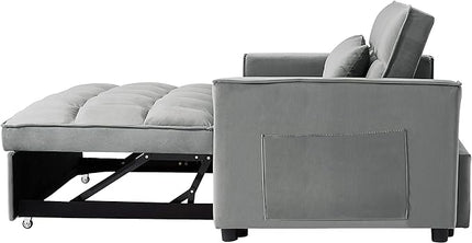 3 in 1 Convertible Loveseat Sleeper Sofa Bed,Modern Velvet Tufted Upholstered Love Seats Sofabed W/Pull Out Sleep Couch and 2 Pillows for Living Room, 55.21", Grey-1123 - LeafyLoom