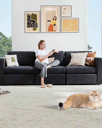 Sweetcrispy Convertible Modular Sectional Sofa, 3 Seat Sectional Couches for Living Room, Basic Shape Modern Fabric Modular Sofa Sleeper with Double Chaise for Home, Apartment, Dorm, Dark Grey - LeafyLoom