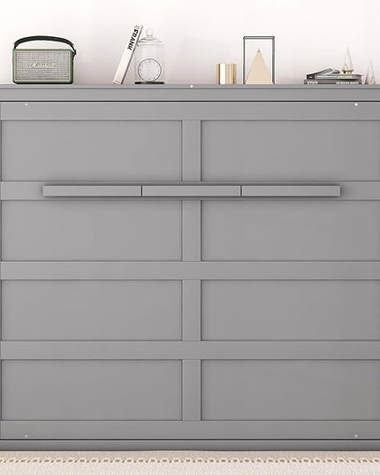 Merax Modern Farmhouse Solid Wood Murphy Cabinet Bed, No Box Spring Needed/Easy Assemble/Queen,Gray - LeafyLoom