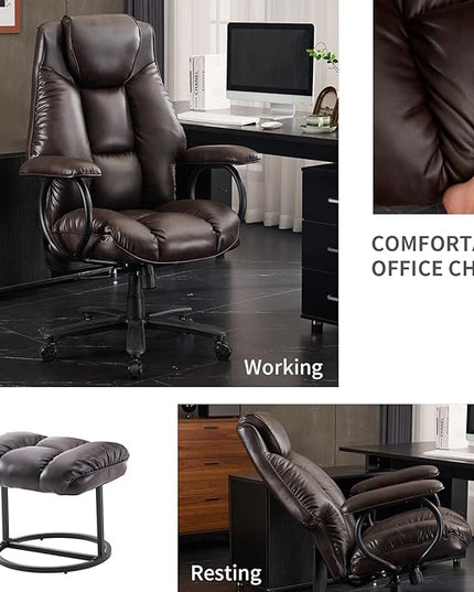 Office Chair Big and Tall, High Back Home Office Chair 400 lbs, Executive Chair, Desk Chair, Ergonomic Office Chair with Padded Armrest, Swivel Computer Chair PU Leather (Dark Brown) - LeafyLoom