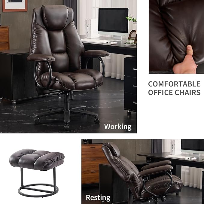 Office Chair Big and Tall, High Back Home Office Chair 400 lbs, Executive Chair, Desk Chair, Ergonomic Office Chair with Padded Armrest, Swivel Computer Chair PU Leather (Dark Brown) - LeafyLoom