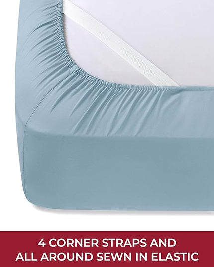 Mellanni RV Short Queen Sheets - 4 PC Iconic Collection Bedding Sheets & Pillowcases - Hotel Luxury, Extra Soft, Cooling Bed Sheets - Deep Pocket up to 10 inch (RV/Short Queen, Blue Hydrangea) - LeafyLoom