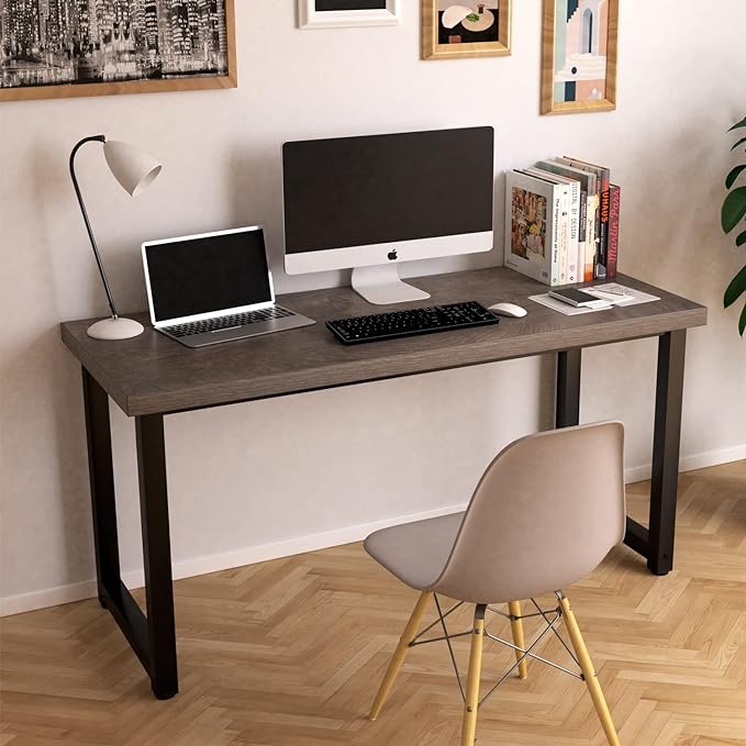TOPSKY 59" Big Large Computer Office Desk 1.88" Thickness Desktop (Espresso Gray) - LeafyLoom