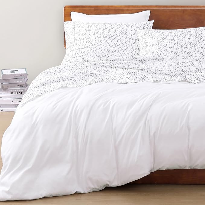 LANE LINEN 100% Organic Cotton Queen Sheet Set, 4Pc Cotton Sheets Queen Size Bed set, Soft & Breathable Percale Weave, Deep Pocket Queen Sheets, Hotel-Quality Bed Sheets Queen Size - Haze Grey - LeafyLoom