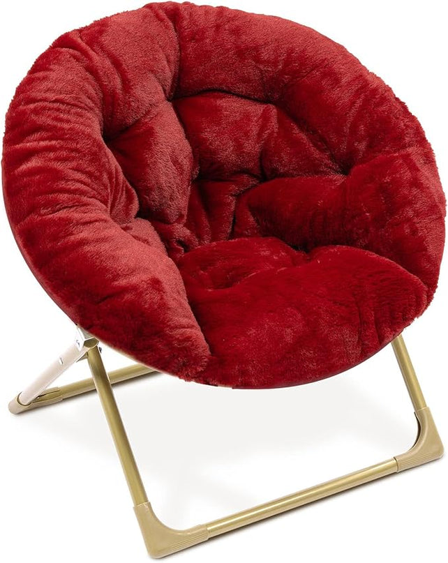 Milliard Mini Cozy Chair for Kids, Sensory Faux Fur Folding Saucer Chair for Toddlers, Red - LeafyLoom