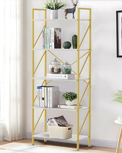5 Tiers Bookshelf Tall Bookcase Shelf Storage Organizer Industrial Open Shelving Wood Large Modern Bookshelf for Living Room/Bedroom/Home/Office, White - LeafyLoom