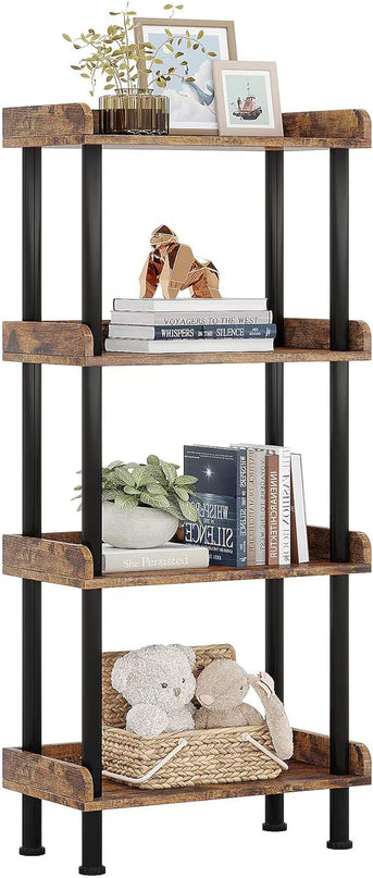 Bookcase 4 Tier Bookshelf, Vintage Small Bookshelf for Small Spaces, Wooden Book Shelf Small Bookcase for Living Room Bedroom - LeafyLoom