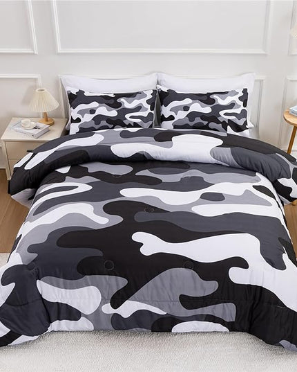 Meeting Story Camouflage Bedding Set, Colorful Pattern Style Comforter Set, 3 PCS One Comforter Two Pillowcases in One Bag, All Season Bedspread for Teens Adults (Grey,Twin - LeafyLoom