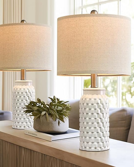 20.5" Modern Ceramic White Bedside Lamp Single Table Lamp for Bedroom Decor Farmhouse Table Lamp for Living Room Office Dorm - LeafyLoom