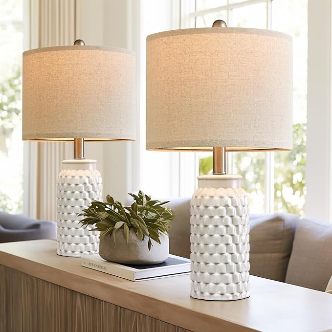 20.5" Modern Ceramic White Bedside Lamp Single Table Lamp for Bedroom Decor Farmhouse Table Lamp for Living Room Office Dorm - LeafyLoom