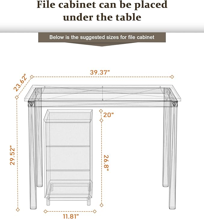 Teraves Computer desk/Dining Table Office Desk Sturdy Writing Workstation for Home Office (39.37“, Beige + White Frame) - LeafyLoom