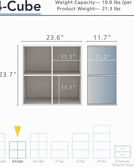Apexa 4 Cube Storage Organizer Shelves, Stackable Wood Bookcase Fits Cubby Bins for Organization, Dorm Teen Room Decor & Home Office, Greige - LeafyLoom