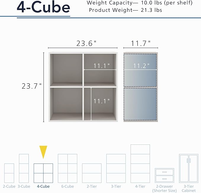 Apexa 4 Cube Storage Organizer Shelves, Stackable Wood Bookcase Fits Cubby Bins for Organization, Dorm Teen Room Decor & Home Office, Greige - LeafyLoom