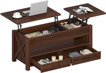 Seventable Coffee Table, 47.2" Lift Top Coffee Table with 2 Storage Drawers and Hidden Compartment, Farmhouse Center Table with Wooden Lift Tabletop, for Living Room,Espresso - LeafyLoom