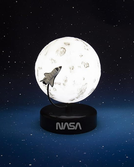 Fizz Creations NASA Inspired Moon Mood Light. Features a Realistic Cratered Effect and a Gentle Orbiting Rocket. Battery Powered. Portable. NASA Inspired Space Merchandise from - LeafyLoom