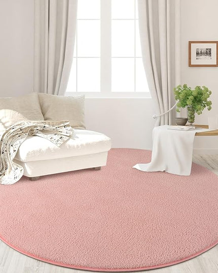 Round Area Rugs for Bedroom Living Room, 4x4 Pink Super Soft Comfy Thickened Memory-Foam Indoor Circle Carpets, Modern Aesthetic Minimalist Carpet for Boys Girls Adults Nursery Home Décor - LeafyLoom
