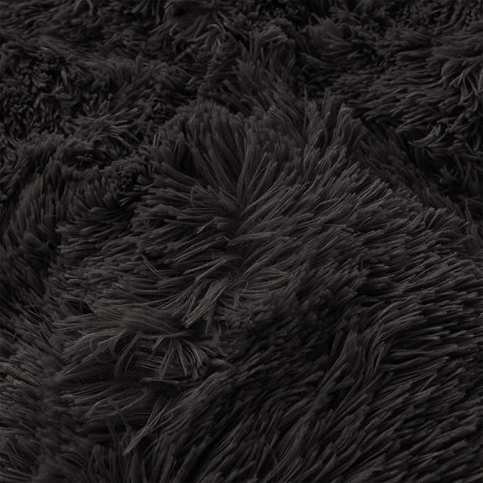 Fluffy black comforters Cover twin size - Ultra Soft Plush black bedding Sets 2 Pieces (1 faux fur comforter Cover + 1 fuzzy pillow case) girls shaggy black twin bed set (Black, Twin) - LeafyLoom