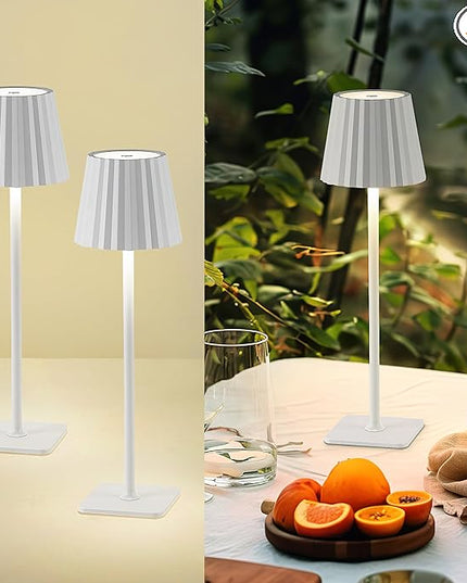 Cordless LED Table Lamps White Desk Lamp with 5200mAh Battery Operated, Touch Control, 3 Colors Stepless Dimming for Home Office Restaurant Bedroom Bars (2 Pack), TL02WH-2PK - LeafyLoom