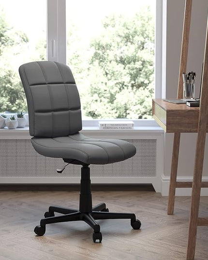 Flash Furniture Clayton Mid Back Swivel Task Chair - Gray Vinyl Upholstery - Tufted Back and 360° Swivel - LeafyLoom