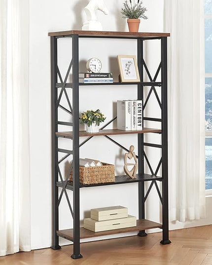 HOMBAZAAR Bookshelf, 5-Tier Industrial Bookshelf, Etagere Bookcases and Bookshelves, Tall Bookshelf Storage Organizer, Freestanding Bookshelf for Living Room, Bedroom and Home Office, Brown - LeafyLoom