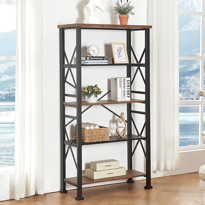 HOMBAZAAR Bookshelf, 5-Tier Industrial Bookshelf, Etagere Bookcases and Bookshelves, Tall Bookshelf Storage Organizer, Freestanding Bookshelf for Living Room, Bedroom and Home Office, Brown - LeafyLoom